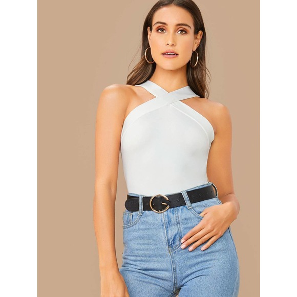 Y2K Fitted Crisscross Halter Tank Top - Picture 5 of 11